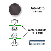 Drukknopen set voor dik materiaal | zwart | 15mm | 10 stuks Drukknopen KIN - AUTO - 15MM - ZWART 8590265102431